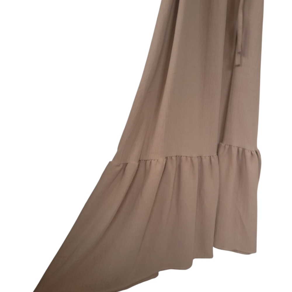 AZ Cottage Boho Flowy Maxi Dress Beaded Straps Tiered Ruffle Taupe S/M - Picture 10 of 15